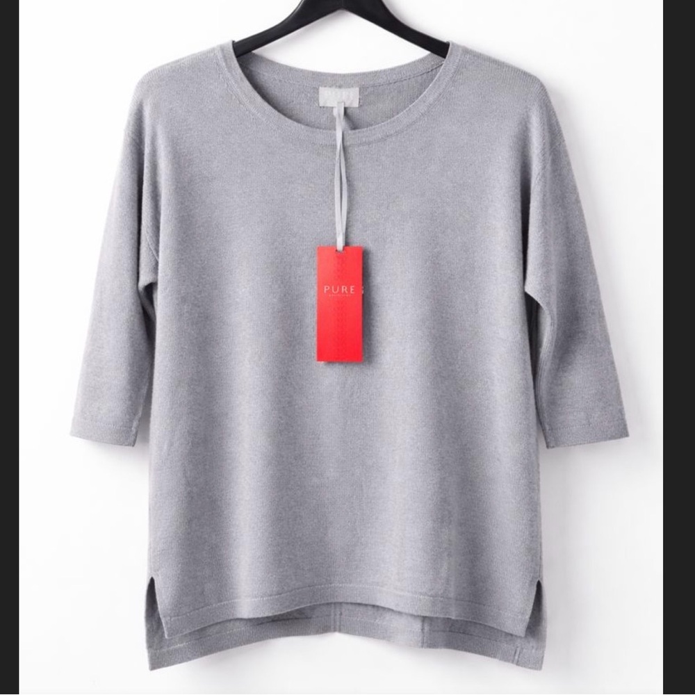 Gassato 100% Cashmere Dipped‑Hem Sweater – Pearl Grey – Size S NWT